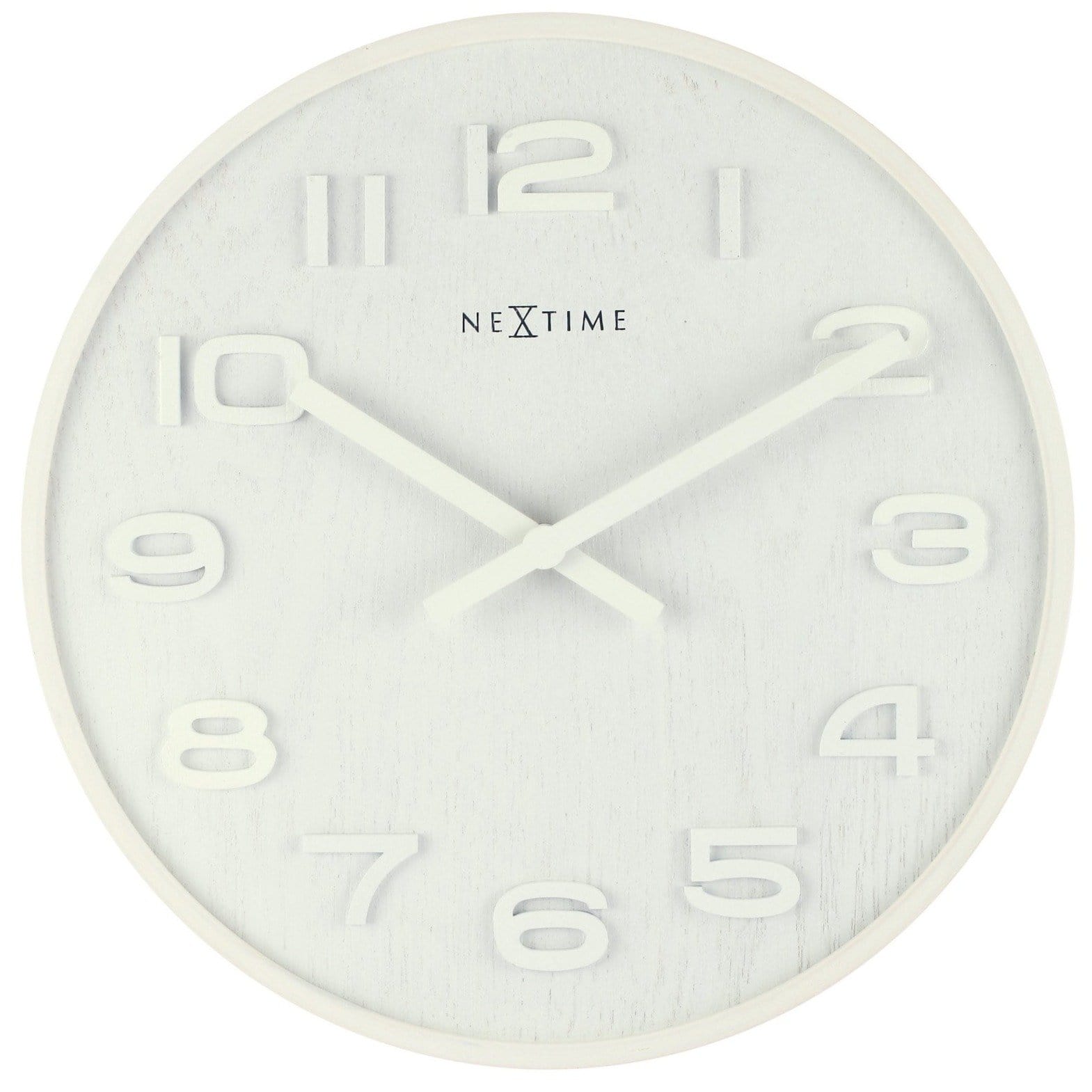NeXtime Clocks Wood Wood Medium wall clock, 35 cm diameter, wooden face with black hour and minute hands.